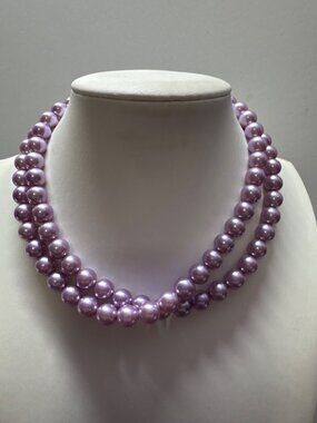 Vintage Double-Strand Lavender Faux Pearl Necklace By Coro Jewelry With Adjustab